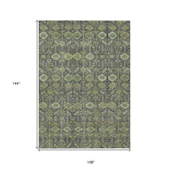 9' X 12' Blue and Green Floral Washable Non Skid Indoor Outdoor Area Rug