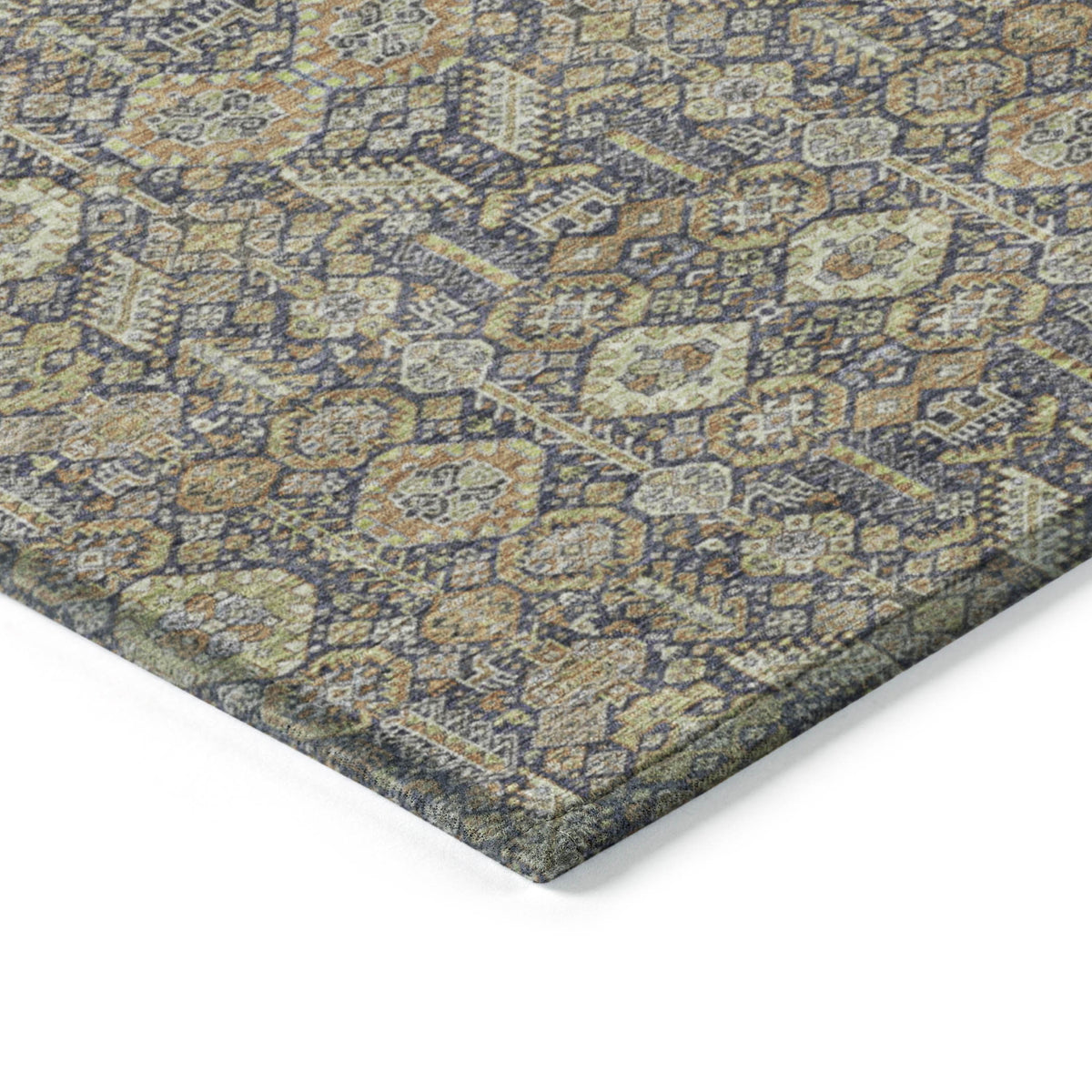 3' X 4' Blue and Orange Floral Washable Non Skid Indoor Outdoor Area Rug