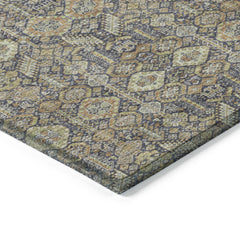 3' X 4' Blue and Orange Floral Washable Non Skid Indoor Outdoor Area Rug
