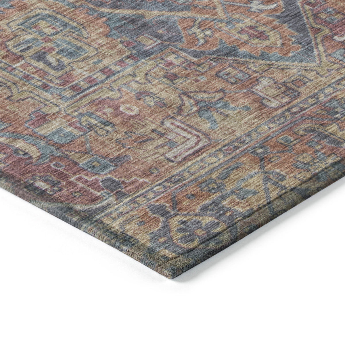 3' X 4' Red Orange and Blue Oriental Washable Non Skid Indoor Outdoor Area Rug