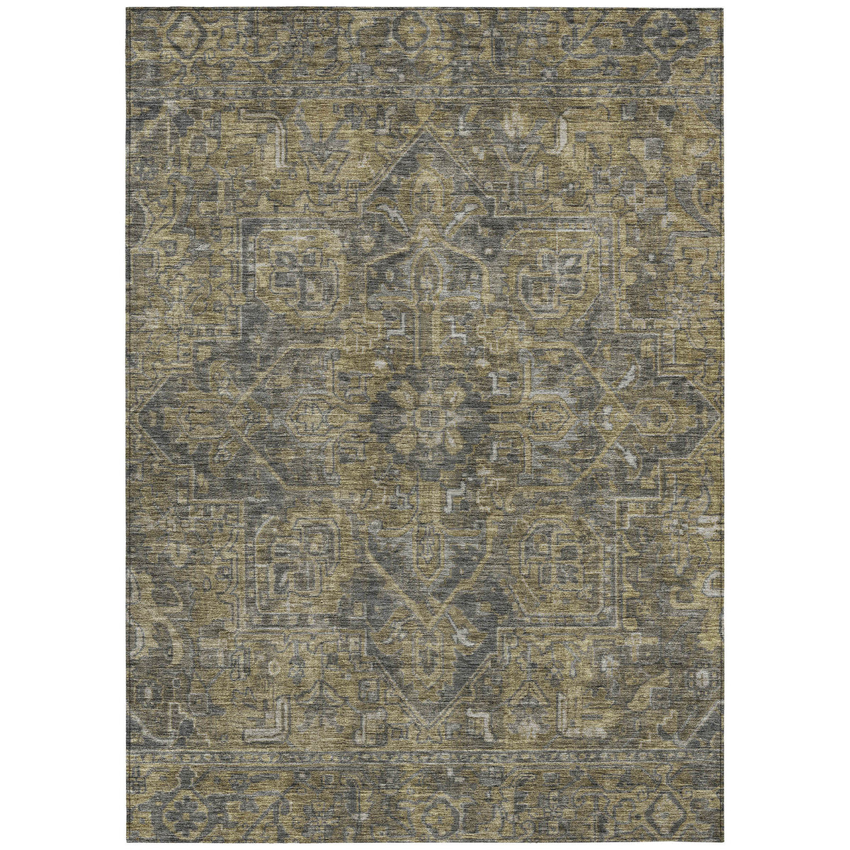 3' X 4' Dark Moss Green and Gray Oriental Washable Non Skid Indoor Outdoor Area Rug