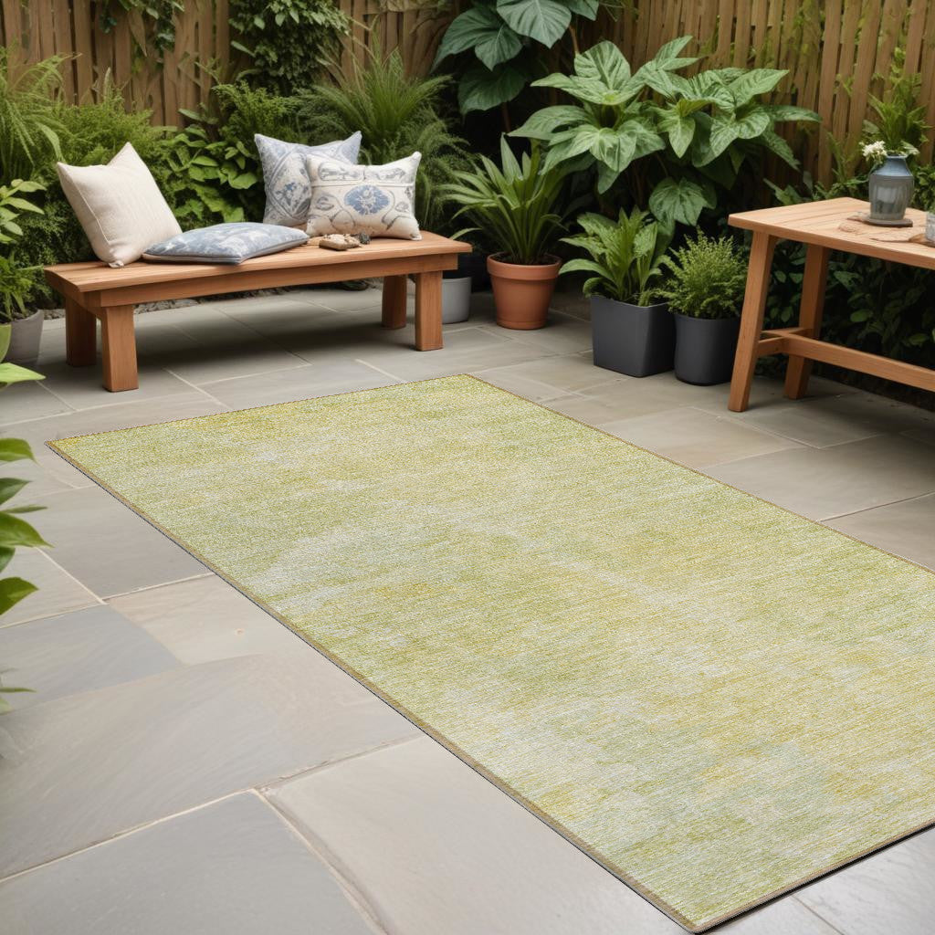 8' Runner Gold Abstract Washable Non Skid Indoor Outdoor Runner Rug
