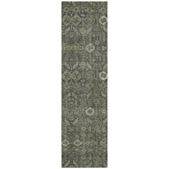 8' Runner Moss Green and Gray Floral Washable Non Skid Indoor Outdoor Runner Rug