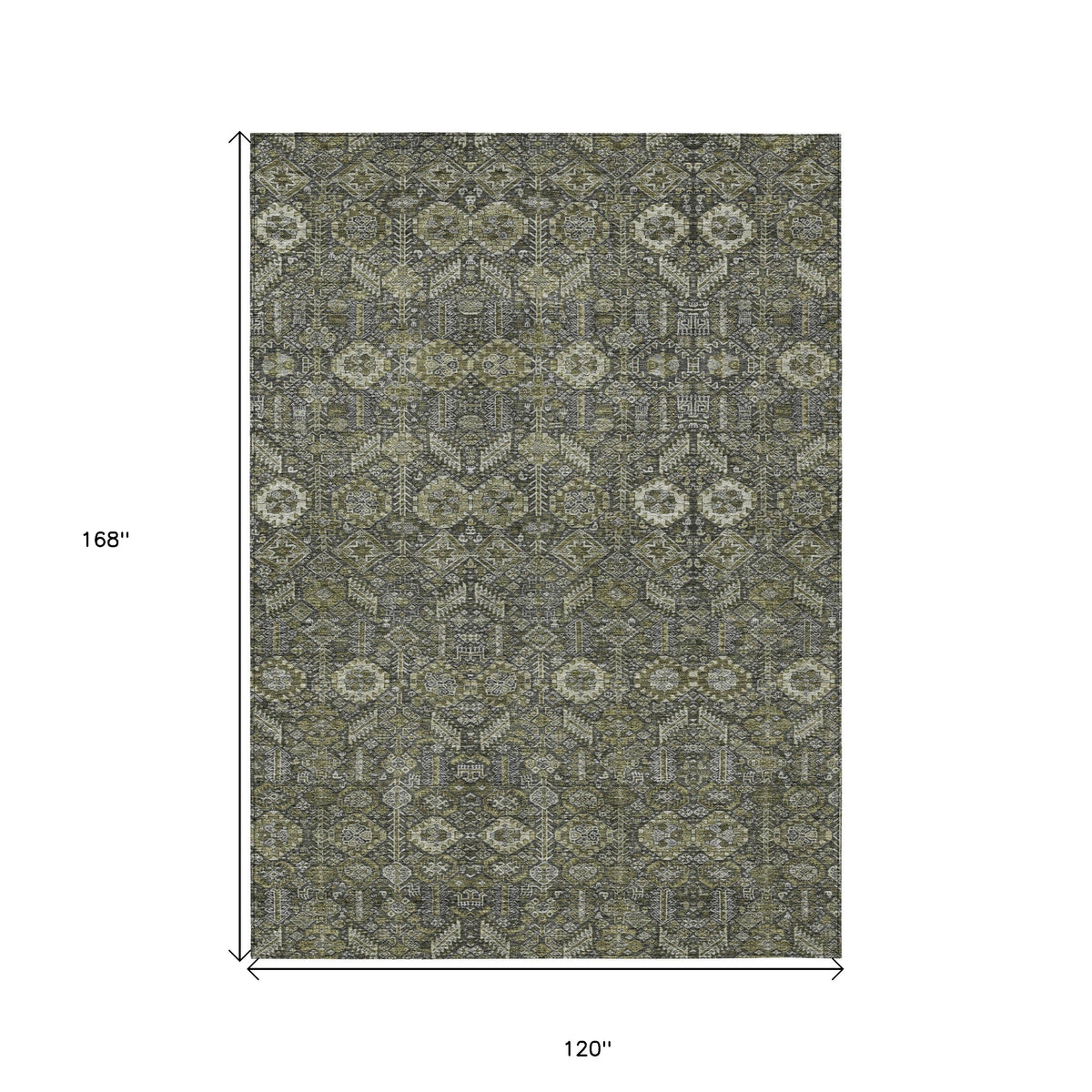 10' X 14' Moss Green and Gray Floral Washable Non Skid Indoor Outdoor Area Rug