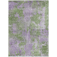 10' X 14' Green and Purple Abstract Washable Non Skid Indoor Outdoor Area Rug