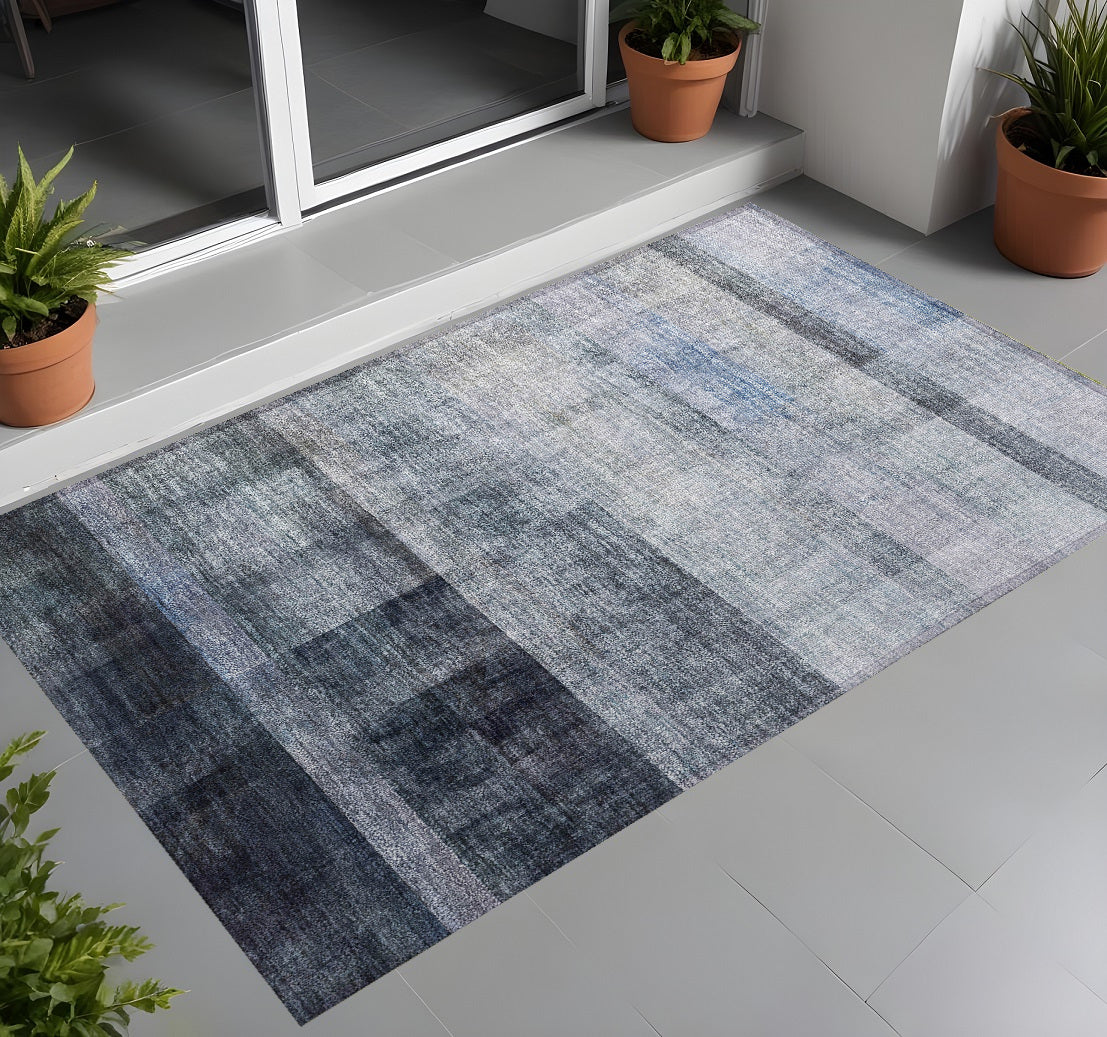 3' X 4' Navy and Gray Ombre Washable Non Skid Indoor Outdoor Area Rug