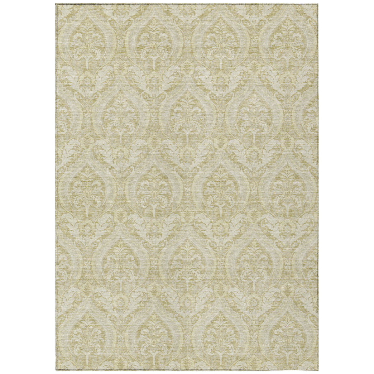 5' X 8' Light Green Damask Washable Non Skid Indoor Outdoor Area Rug