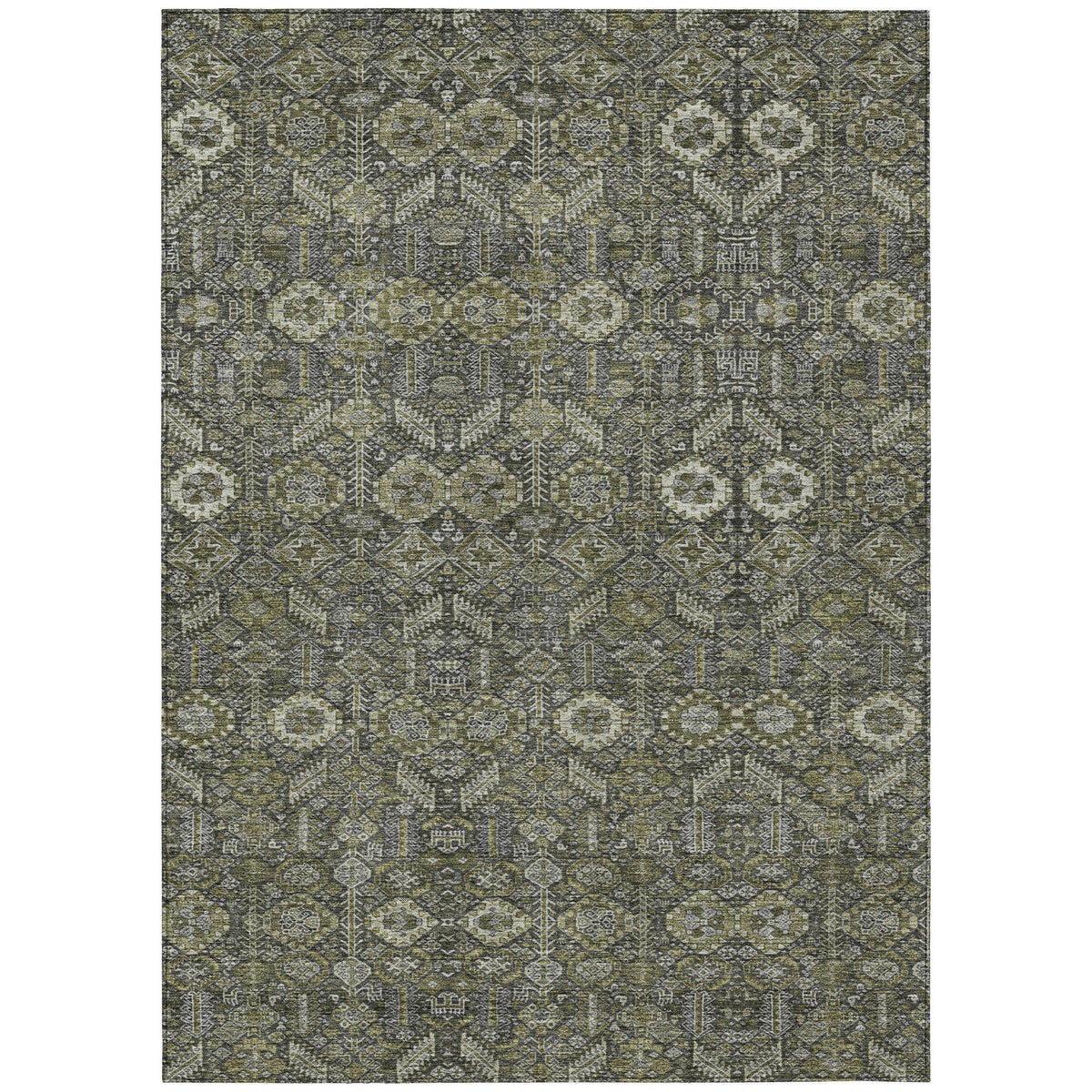 3' X 4' Moss Green and Gray Floral Washable Non Skid Indoor Outdoor Area Rug