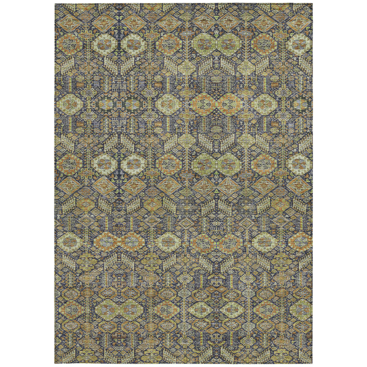 3' X 5' Blue and Orange Floral Washable Non Skid Indoor Outdoor Area Rug