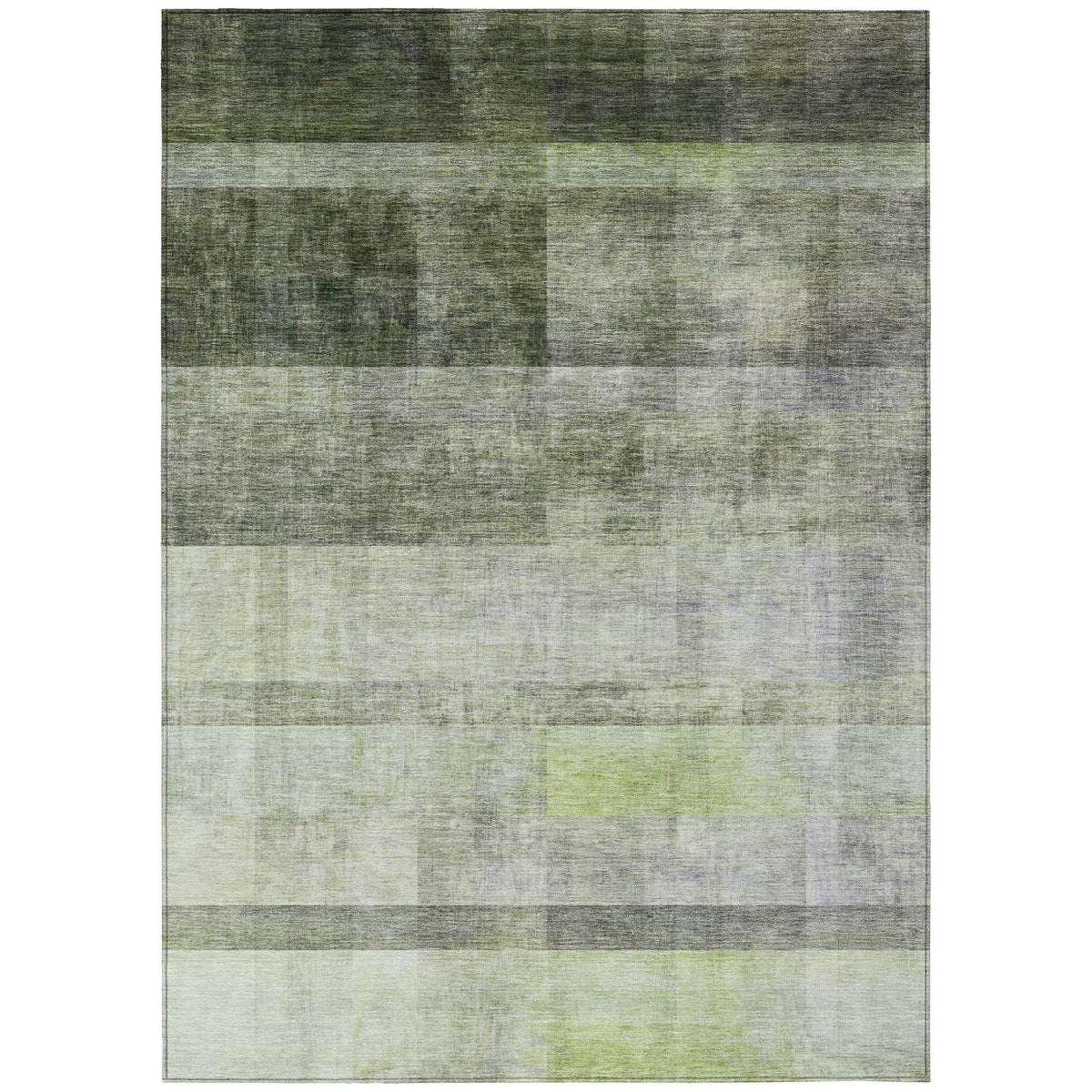 9' X 12' Olive Green Ombre Washable Non Skid Indoor Outdoor Area Rug