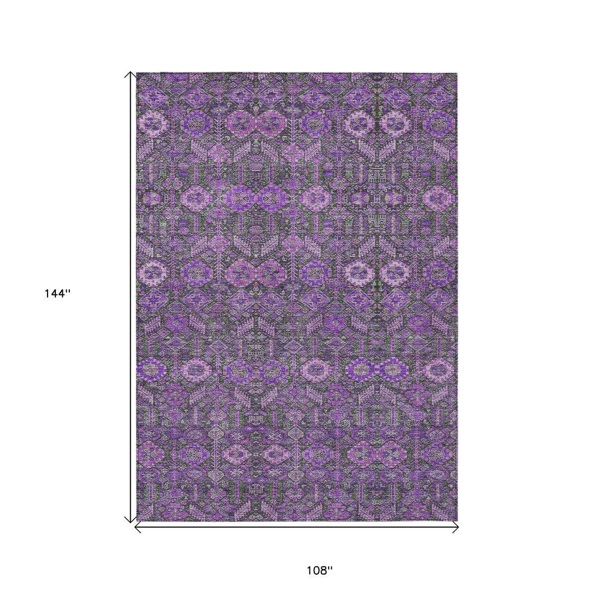 9' X 12' Purple and Green Floral Washable Non Skid Indoor Outdoor Area Rug