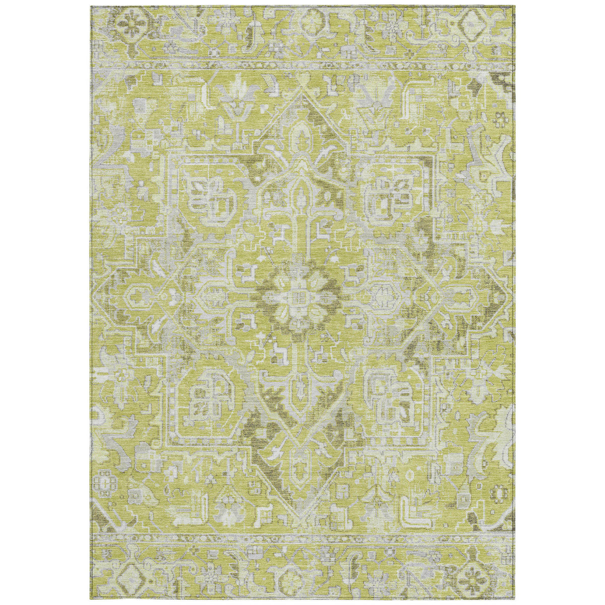 10' X 14' Artichoke Green Oriental Washable Non Skid Indoor Outdoor Area Rug