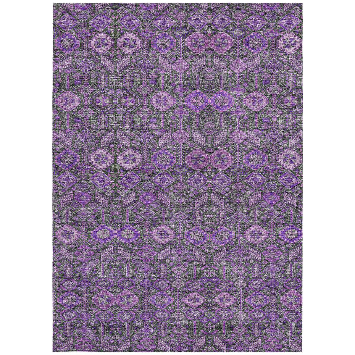 10' X 14' Purple and Green Floral Washable Non Skid Indoor Outdoor Area Rug