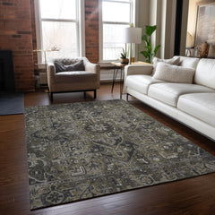 3' X 5' Taupe and Dark Taupe Oriental Washable Non Skid Indoor Outdoor Area Rug