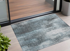 2' X 3' Teal Abstract Washable Non Skid Indoor Outdoor Area Rug