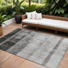 8' X 10' Gray Ombre Washable Non Skid Indoor Outdoor Area Rug