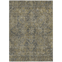 10' X 14' Dark Moss Green and Gray Oriental Washable Non Skid Indoor Outdoor Area Rug