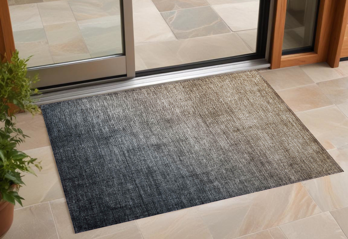 3' X 4' Taupe and Gray Ombre Washable Non Skid Indoor Outdoor Area Rug