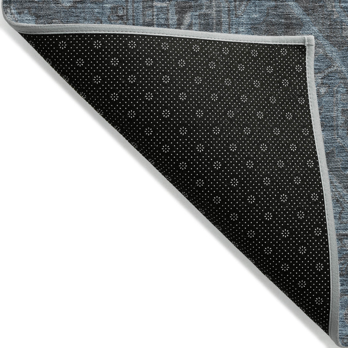 2' X 3' Navy and Black Oriental Washable Non Skid Indoor Outdoor Area Rug