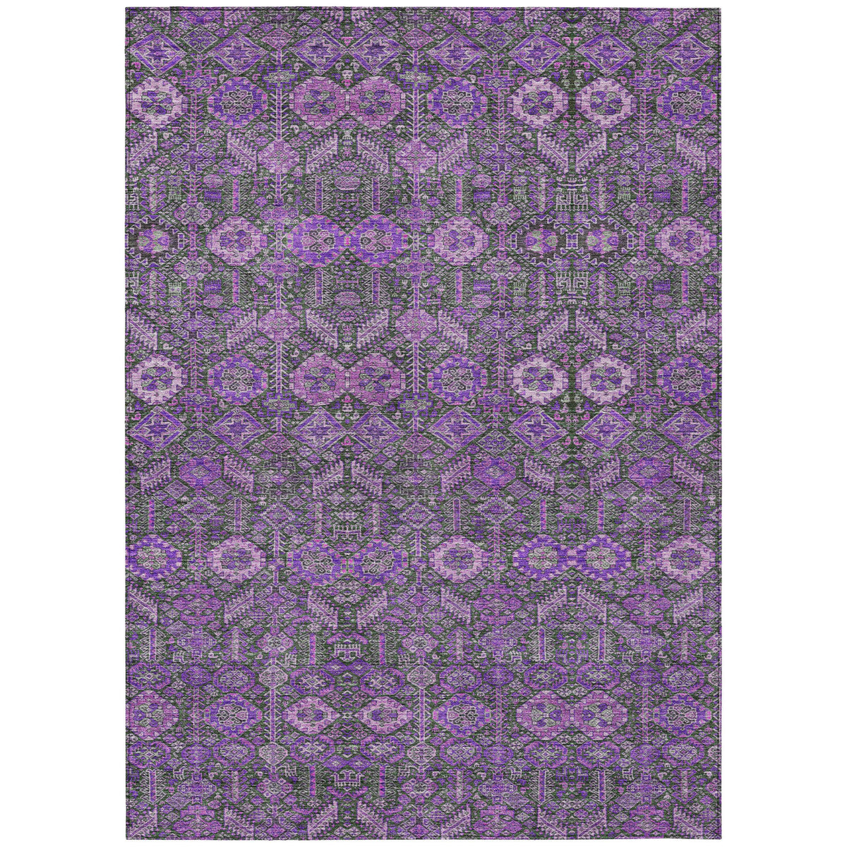 3' X 5' Purple and Green Floral Washable Non Skid Indoor Outdoor Area Rug