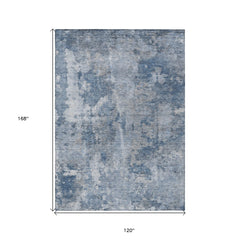 10' X 14' Blue Abstract Washable Non Skid Indoor Outdoor Area Rug