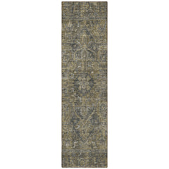 8' Runner Dark Moss Green and Gray Oriental Washable Non Skid Indoor Outdoor Runner Rug