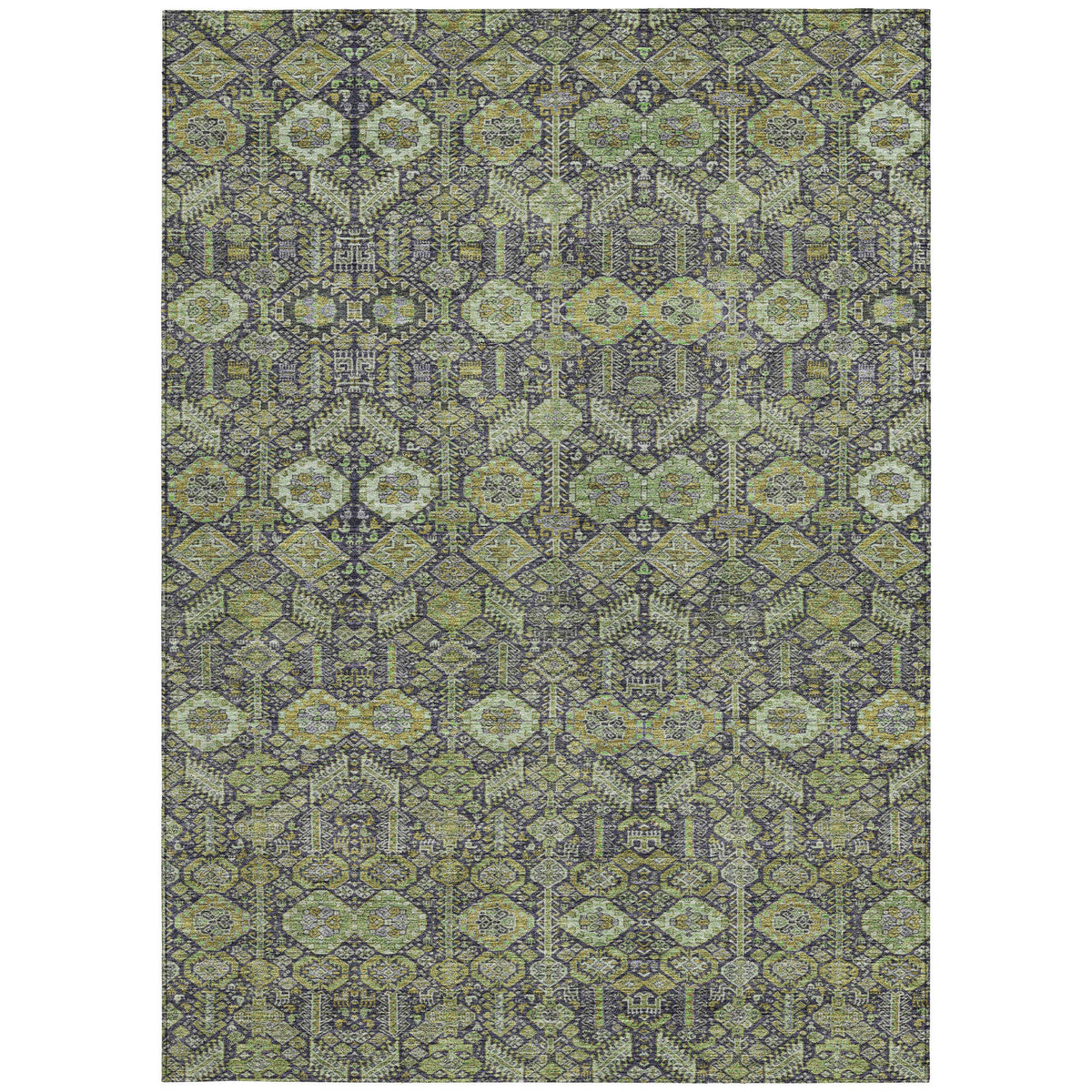 10' X 14' Blue and Green Floral Washable Non Skid Indoor Outdoor Area Rug