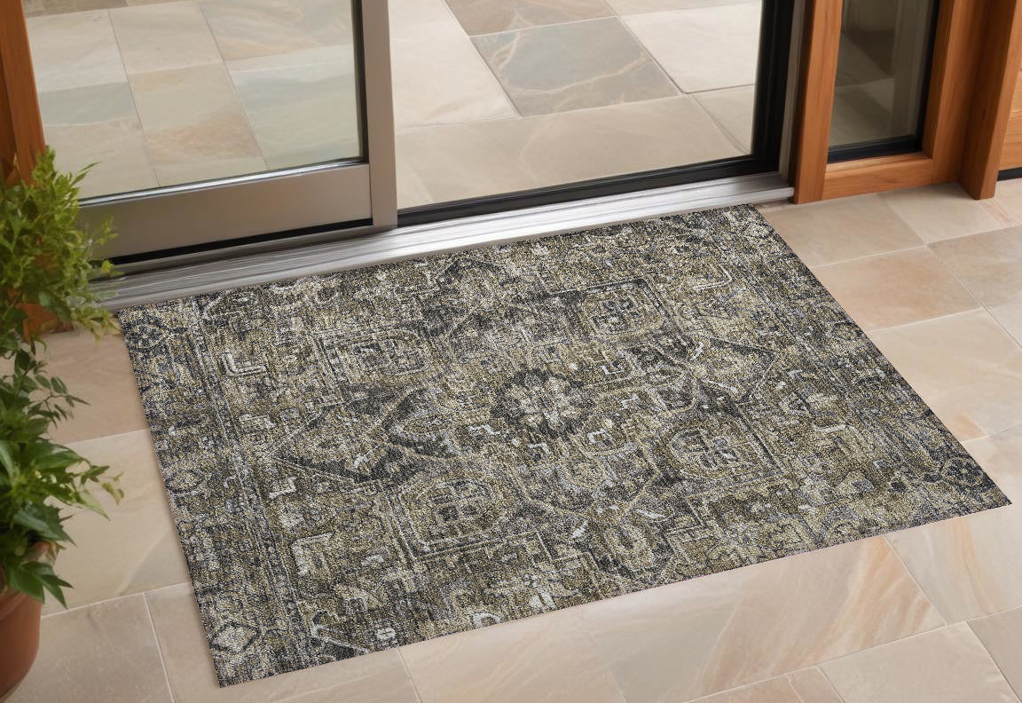 3' X 4' Taupe and Dark Taupe Oriental Washable Non Skid Indoor Outdoor Area Rug