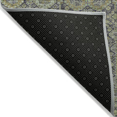 3' X 5' Blue and Green Floral Washable Non Skid Indoor Outdoor Area Rug