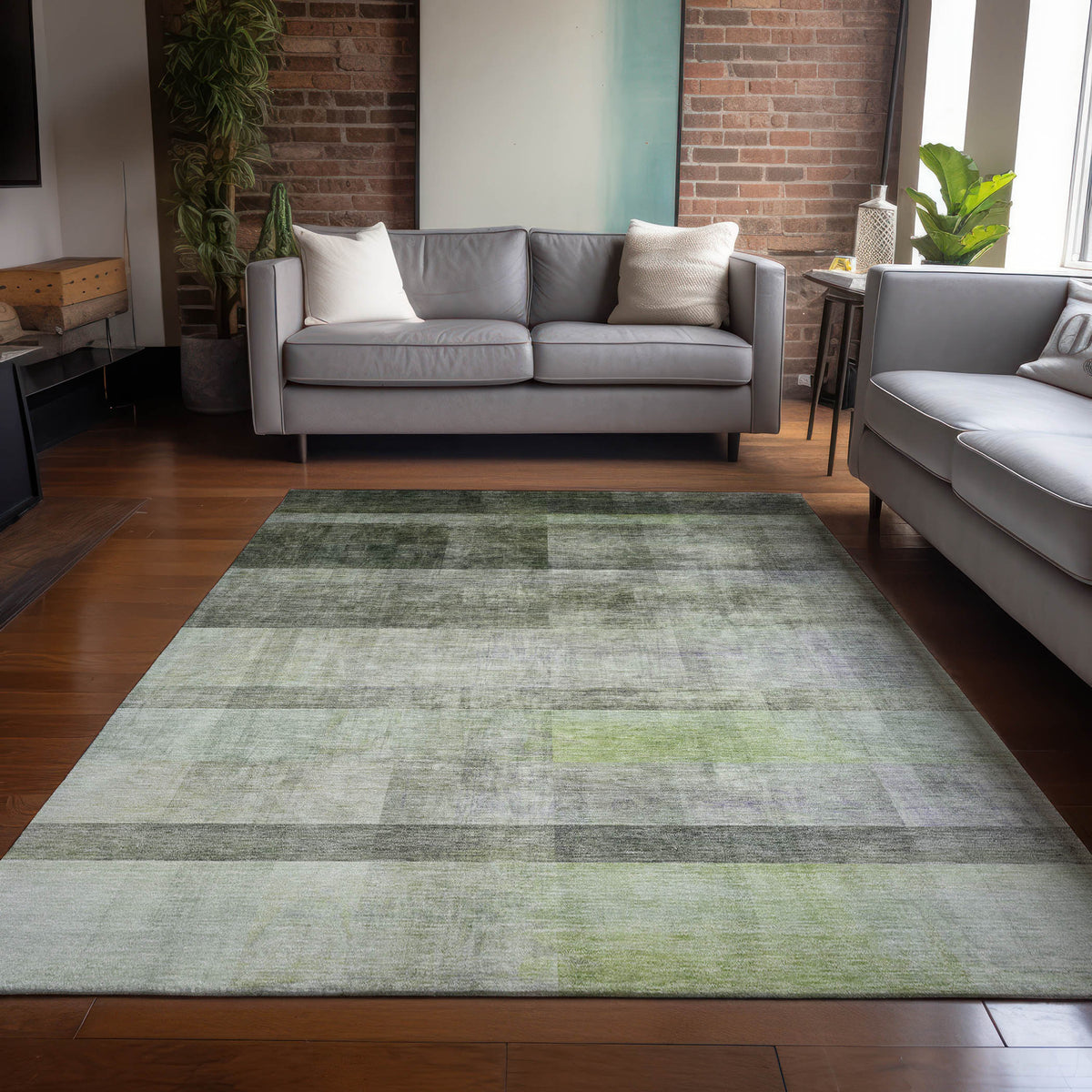 3' X 4' Olive Green Ombre Washable Non Skid Indoor Outdoor Area Rug