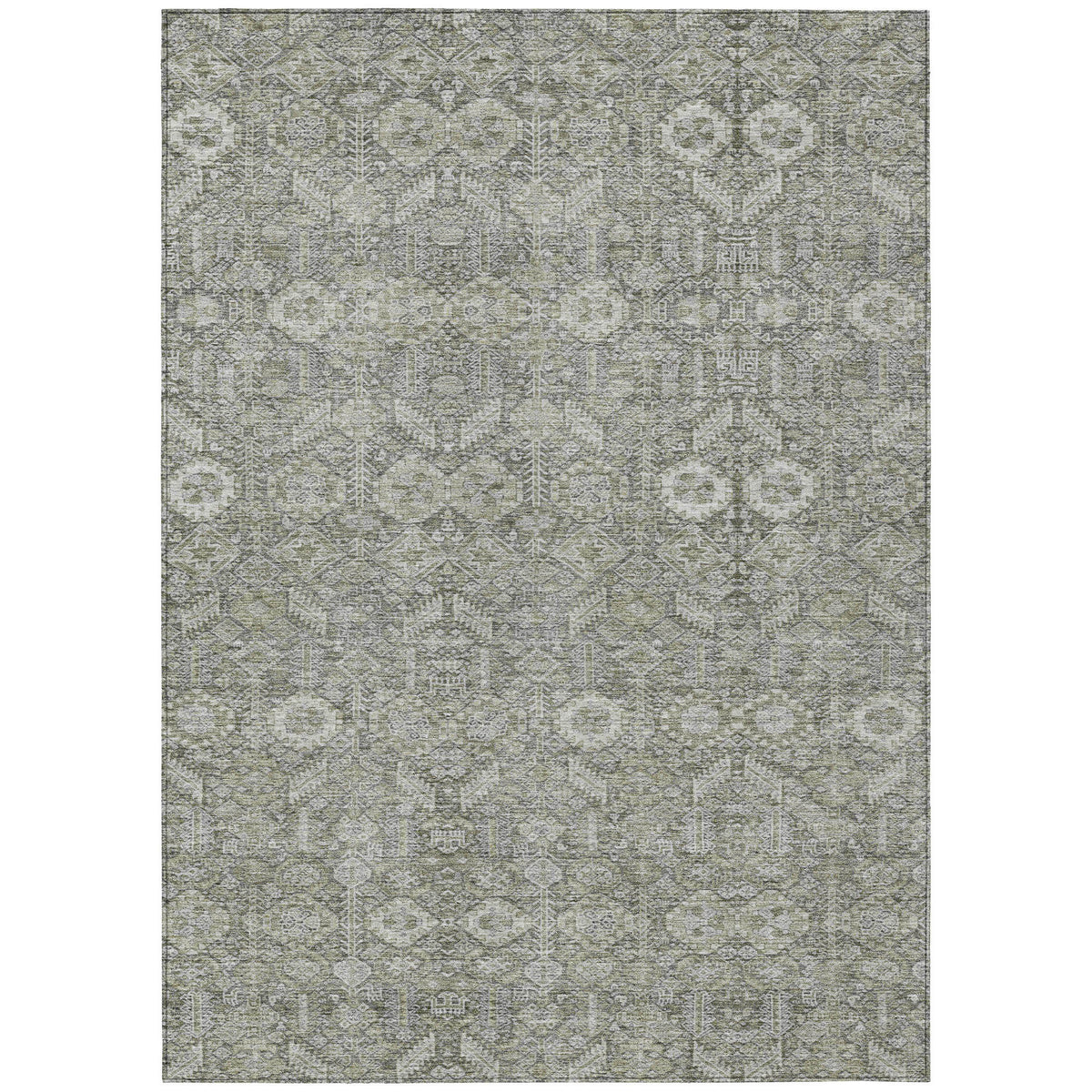 8' X 10' Cream and Tan Floral Washable Non Skid Indoor Outdoor Area Rug