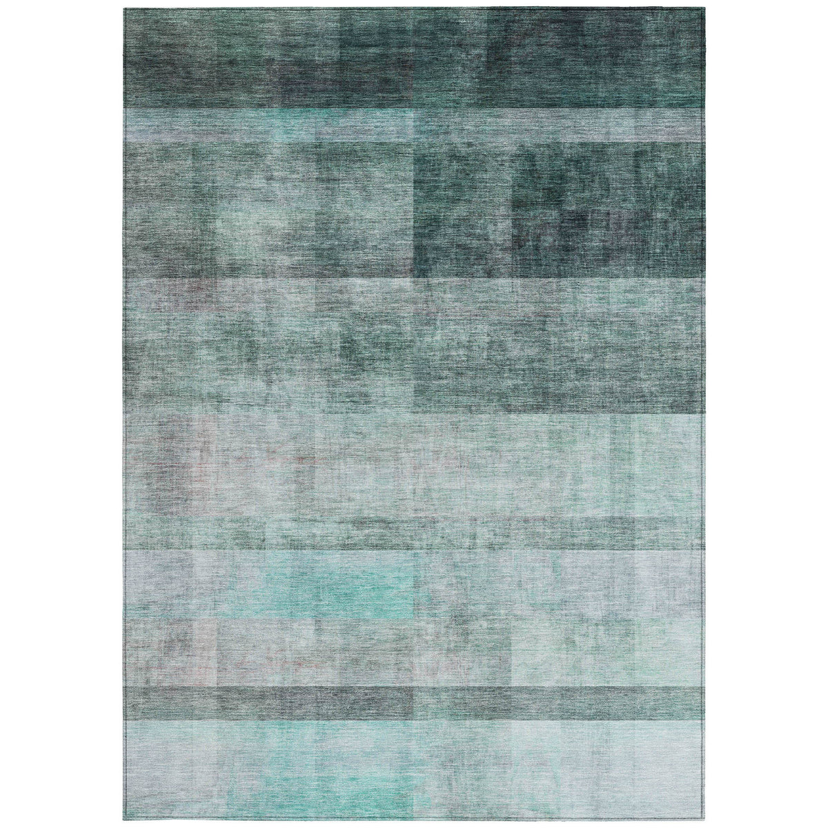 5' X 8' Teal Ombre Washable Non Skid Indoor Outdoor Area Rug