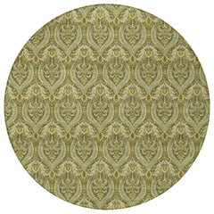 8' Round Green Round Damask Washable Non Skid Indoor Outdoor Area Rug