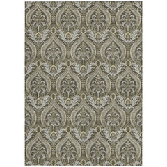 3' X 5' Taupe and Beige Damask Washable Non Skid Indoor Outdoor Area Rug