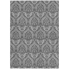 9' X 12' Gray Damask Washable Non Skid Indoor Outdoor Area Rug