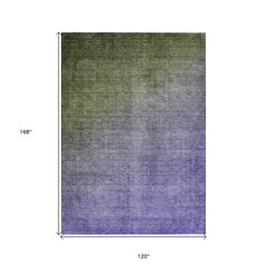 10' X 14' Olive Green and Purple Ombre Washable Non Skid Indoor Outdoor Area Rug