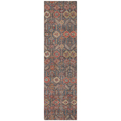 8' Runner Red and Dark Blue Floral Washable Non Skid Indoor Outdoor Runner Rug