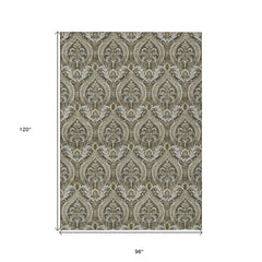 8' X 10' Taupe and Beige Damask Washable Non Skid Indoor Outdoor Area Rug