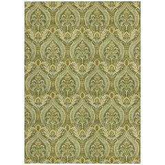 5' X 8' Green Damask Washable Non Skid Indoor Outdoor Area Rug