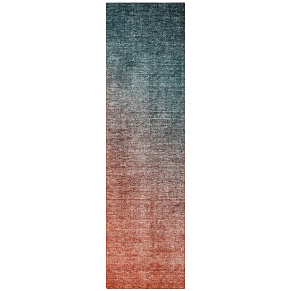 8' Runner Gray and Red Orange Ombre Washable Non Skid Indoor Outdoor Runner Rug