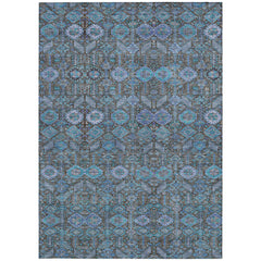 10' X 14' Blue and Coffee Floral Washable Non Skid Indoor Outdoor Area Rug