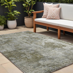 8' X 10' Green Abstract Washable Non Skid Indoor Outdoor Area Rug