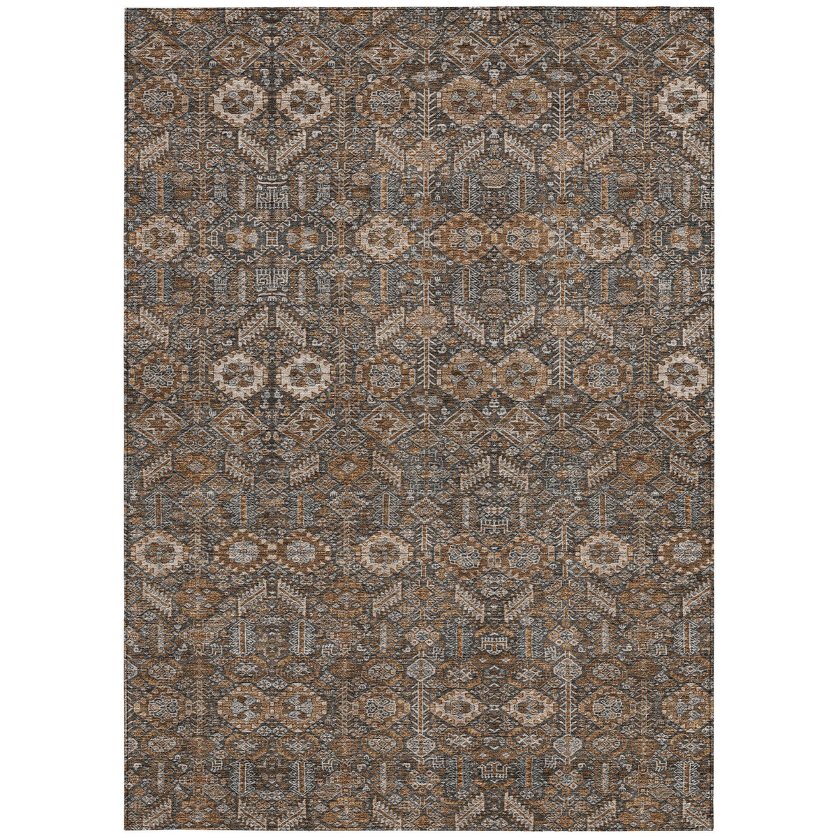 10' X 14' Chocolate Floral Washable Non Skid Indoor Outdoor Area Rug