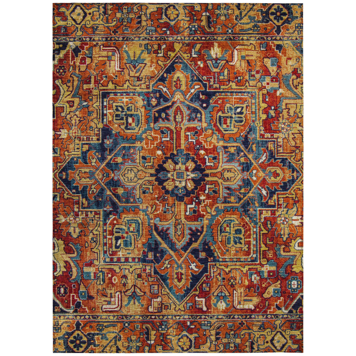 3' X 4' Red Orange and Blue Oriental Washable Non Skid Indoor Outdoor Area Rug