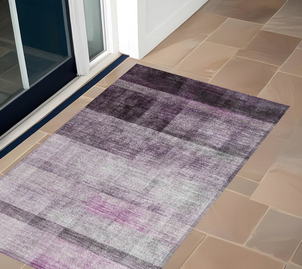 2' X 3' Purple Ombre Washable Non Skid Indoor Outdoor Area Rug