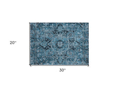 2' X 3' Denim and Gray Oriental Washable Non Skid Indoor Outdoor Area Rug
