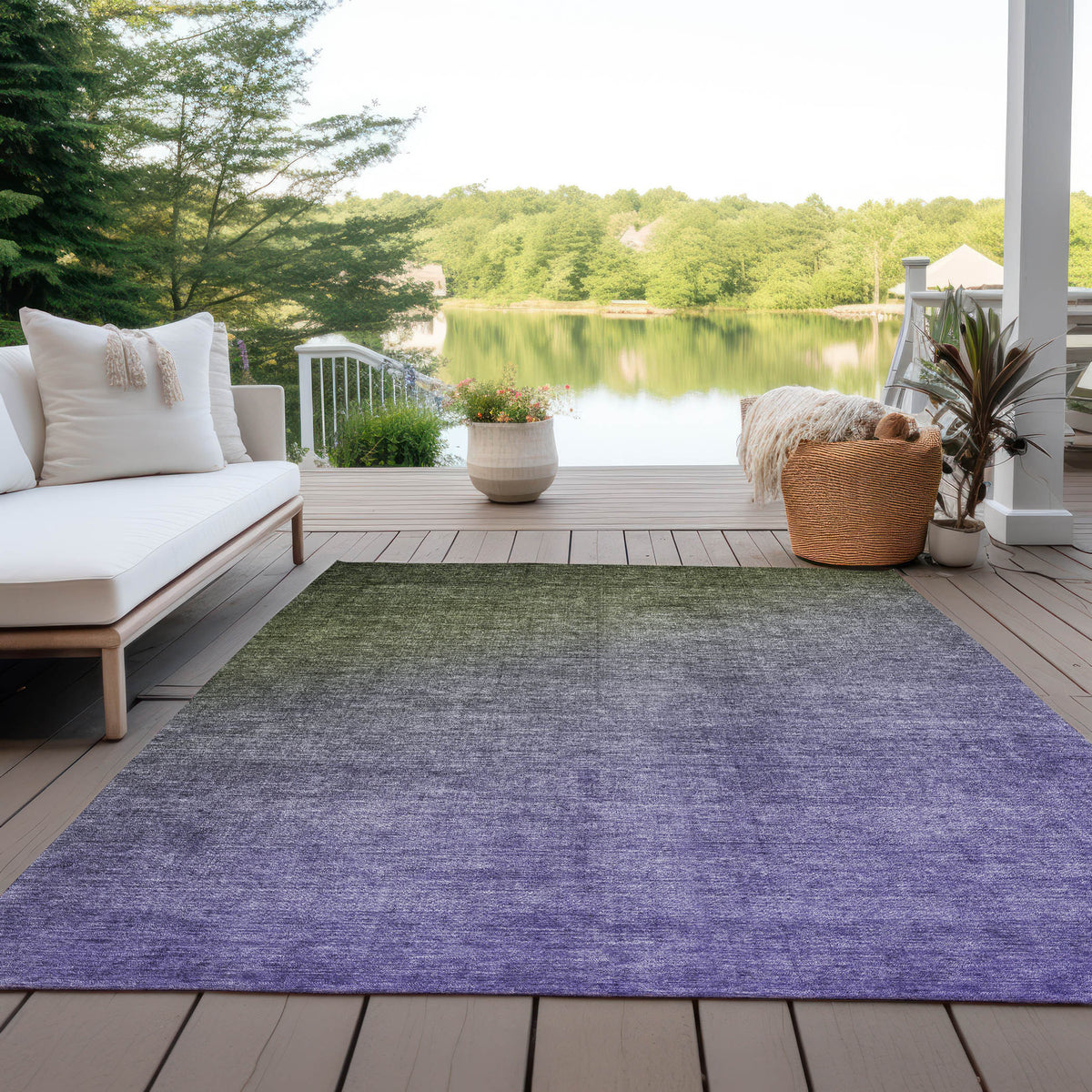 3' X 5' Olive Green and Purple Ombre Washable Non Skid Indoor Outdoor Area Rug