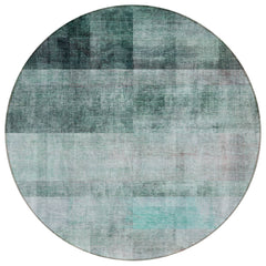 8' Round Teal Round Ombre Washable Non Skid Indoor Outdoor Area Rug