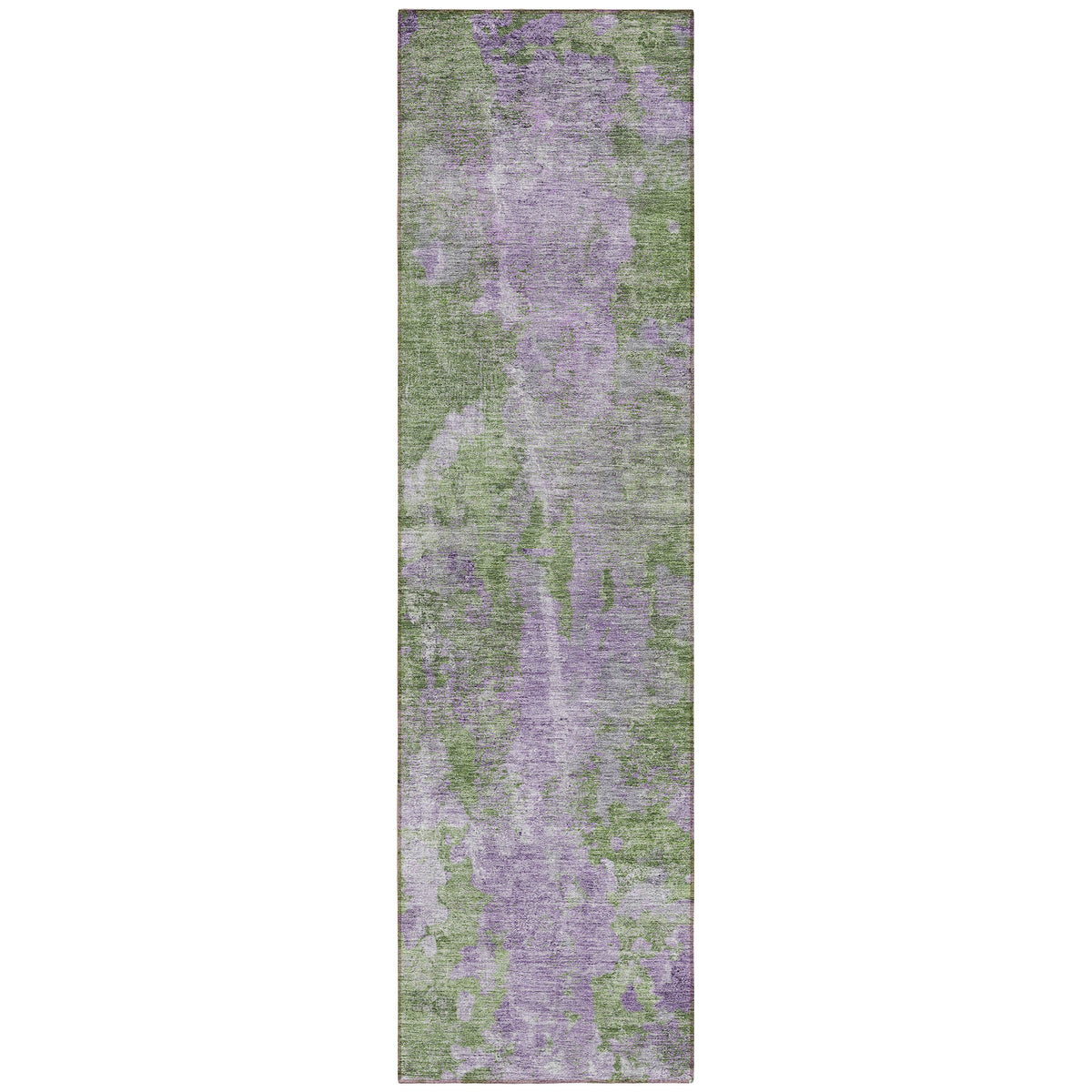 8' Runner Green and Purple Abstract Washable Non Skid Indoor Outdoor Runner Rug