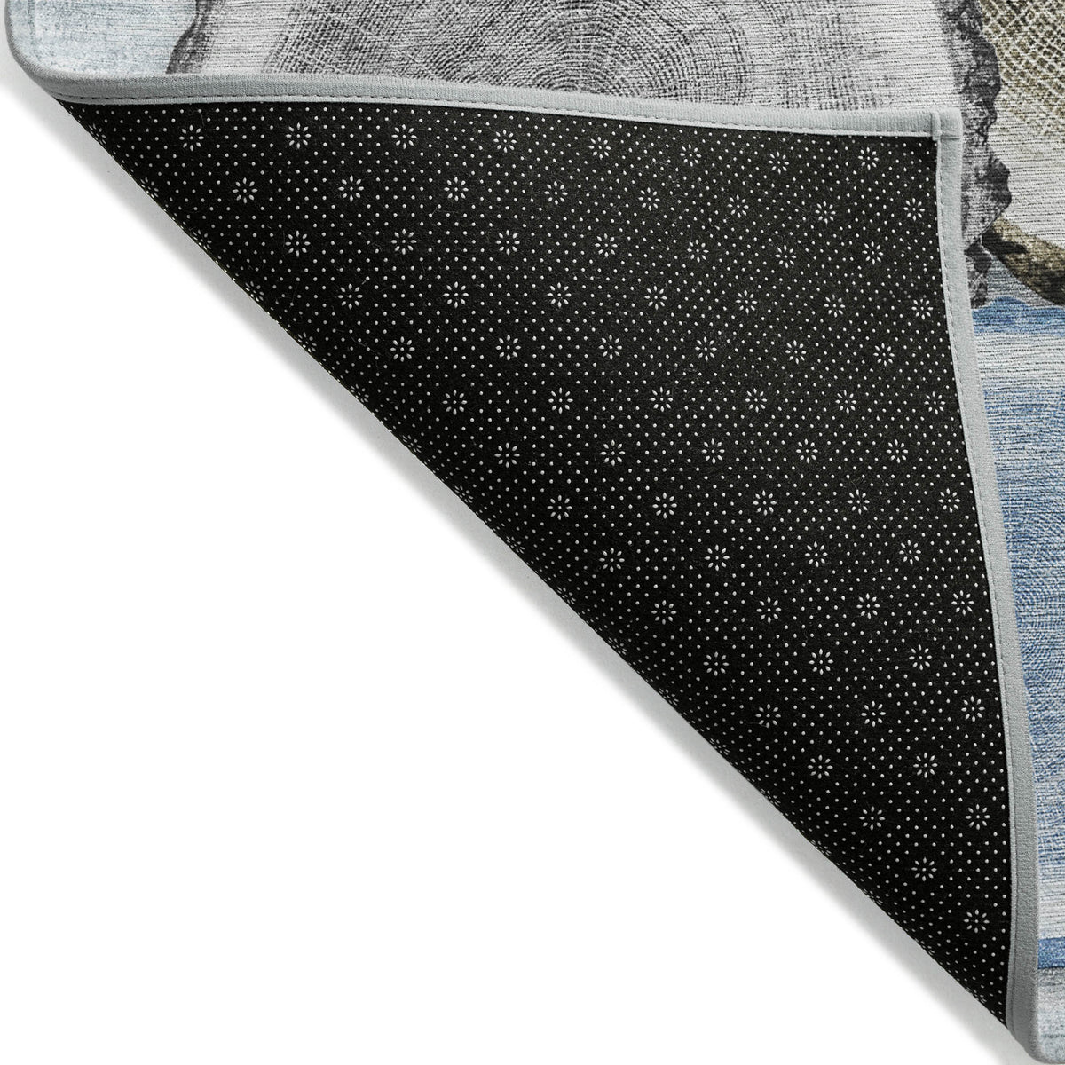 8' X 10' Blue Gold and Gray Faux Bois Washable Non Skid Indoor Outdoor Area Rug